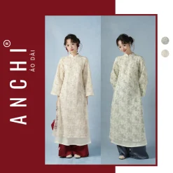 Áo Dài Cách Tân Khuê Tú, Chất Vải Ren Dệt Hoa Nổi Mềm Mại, Áo Dáng Suông Dễ Mặc - Áo Dài ANCHI