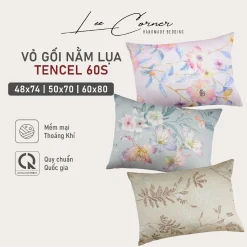 Vỏ Gối Nằm Lụa Tencel 60s Cao Cấp LEE CORNER, áo gối không khóa kéo 35x50 40x60 45x65 50x70 60x80cm (may theo yêu cầu)