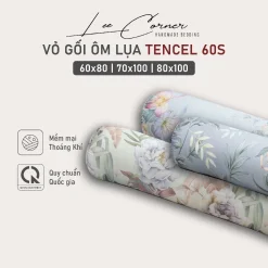 Vỏ Gối Ôm Lụa Tencel 60s cao cấp LEE CORNER, bao gối ôm có dây kéo, mềm mịn đủ size 60x80cm, 70x100cm, 80x100cm