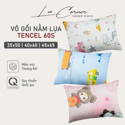 Vỏ gối cho bé, em bé Lụa Tencel 60s cao cấp LEE CORNER, áo gối không khóa kéo kích thước 35x50 40x60cm 45x65 50x70cm
