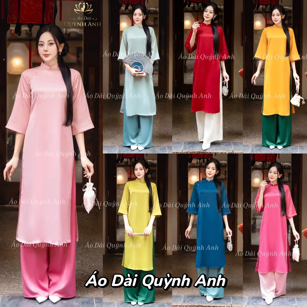 Áo Dài Cách Tân Xưa Trơn Sắc Màu Chất Liệu Lụa Tô Châu Mềm Mịn Dày Dặn QA