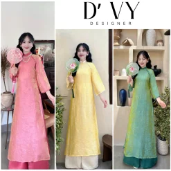 Áo Dài Dáng Suông " Xuân Thì " , Áo Dài Cách Tân Gấm Tơ Nhăn Tự Nhiên Vải Chuẩn Cao Cấp