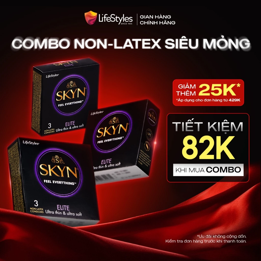 Combo 3 hộp bao cao su siêu mỏng LifeStyles SKYN Elite Non-latex không mùi cao su hộp 3 bao