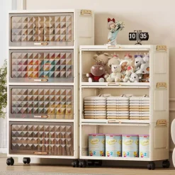 💖kệ để đồ nhà bếp💖40-58cm Thể Xếp tủ nhựa đựng quần áo Trong suốt đựng đồ tủ nhựa không cần lắp đặt Tủ Đựng Đồ