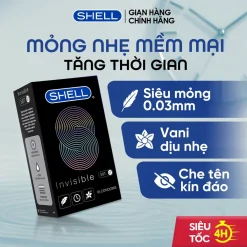 Bao Cao Su Shell Invisible Siêu Mỏng 0.03mm, Ôm Sát, Hương Vani - Hộp 10 Cái