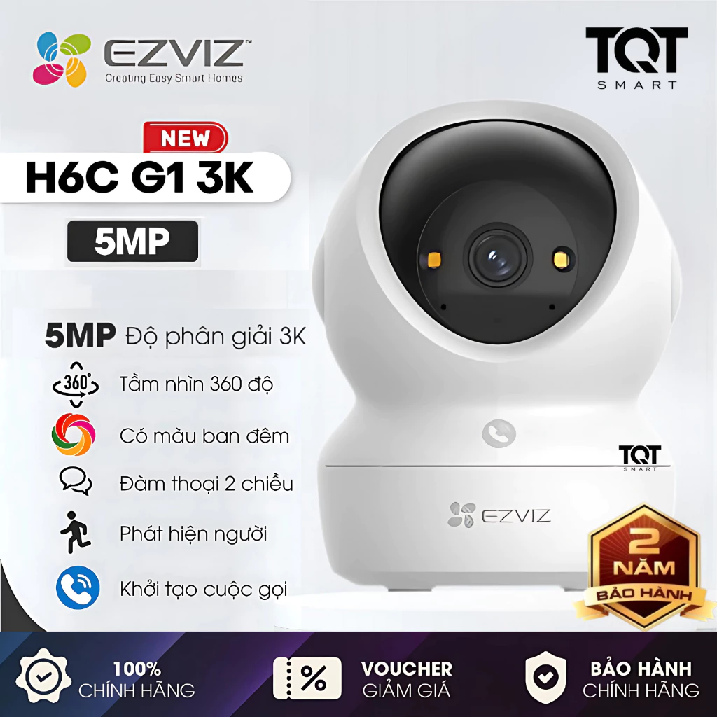 Camera Wifi Ezviz H6c PRO 5MP / 4MP Quay 360, Chạm để gọi điện, Đàm thoại 2 chiều, Có Màu Ban Đêm, Xoay Theo Chuyển Động