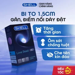 Bao Cao Su Shell Love Bead Gân Nổi, Kéo Dài Thời Gian Quan Hệ, Bi Tăng 1.5cm - Hộp 5 Cái