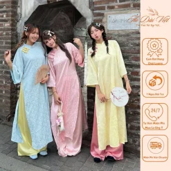 Áo dài cách tân Cơ Uyển dáng suông đính cúc sò chất lụa gấm mềm mướt diện lễ tết, cưới hỏi, chụp ảnh