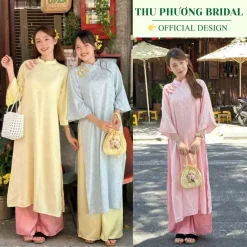 Áo dài cách tân CƠ UYỂN dáng suông chất lụa gấm mềm mướt đính cúc sò điệu đà mặc đi lễ tết, cưới hỏi