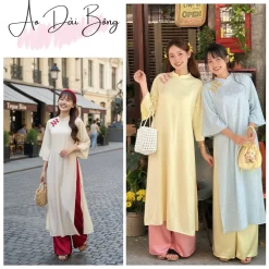 Áo dài cách tân dáng suông Cơ Uyển vải gấm đính cúc sò Hotrend tết 2026 - Áo Dài Bông