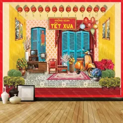 Tranh Vải Trang Trí Tết Size Lớn 3m, Thảm Trang Trí Decor Tiểu Cảnh Tết, Phông Trang Trí Và Chụp Hình Tết