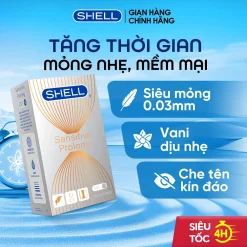 Bao Cao Su Shell Sensitive Prolong Siêu Mỏng 0.03mm, Kéo Dài Thời Gian - Hộp 10 Cái