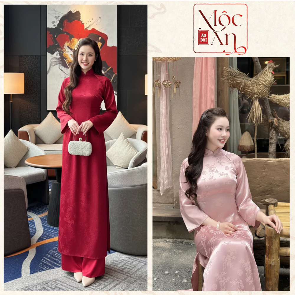 Áo dài truyền thống TRÚC ANH Tay Loe , chất liệu gấm cao cấp , mềm rủ thanh lịch - Áo Dài Mộc An