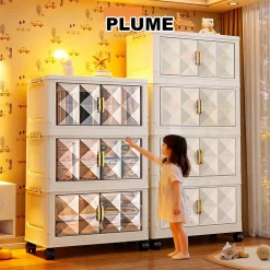 Tủ nhựa đựng đồ gấp gọn Tiện Lợi tủ đựng đồ cho bé tủ đựng đồ chơi trong suốt hai cửa có thể gập lại Có Bánh Xe 360°