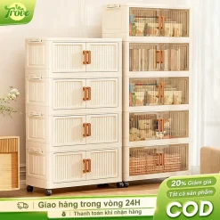 Trove Tủ đựng đồ gấp gọn phòng bếp tủ quần áo nhựa lớn có bánh xe đa năng kệ để đồ phòng ngủ