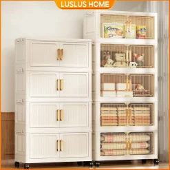 LUS Tủ Đựng Đồ 50/60/70cm Gấp Gọn Tủ Chứa Đồ Nhựa Tủ Quần Áo Đa Năng Có Bánh Xe Phòng Bếp Kệ Để Đồ