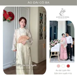 Áo Dài Dáng Suông Uyển Nhi Gấm Kim Tuyến 2 Lớp 4 Tà, Mặc Dạm Ngõ, Sự Kiện Trang Trọng - Áo Dài Cô Ba