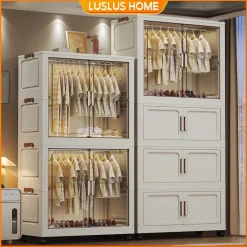 LUS Tủ Quần Áo Nhựa Phòng Ngủ Công Suất Lớn Tủ Đựng Đồ Đa Năng Có Bánh Xe Tủ Nhiều Tầng Trong Suốt