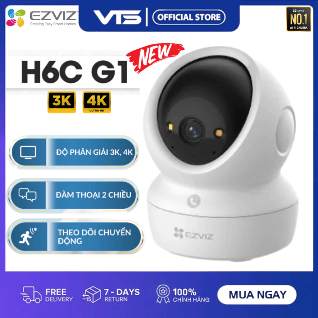 Camera WIFI EZVIZ H6C G1 4K 8MP, H6C G1 3K 5MP, H6C PRO - Xoay 360 Độ, Đàm Thoại 2 Chiều, Theo Dõi Chuyển Động - VTS