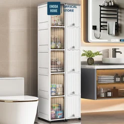 Tủ Nhựa Khe Hẹp ENODA HOME, Tủ Nhựa Gấp Gọn Phòng Tắm, Tủ Cửa Lật Trong Suốt Đựng Đồ Đa Năng, Có Bánh Xe TUN003