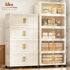 STON Tủ Nhựa Đựng Đồ Gấp Gọn Tủ Bếp Đa Năng Có Bánh Xe Tủ Quần Áo Chống Bụi Côn Trùng Kệ Đựng Đồ