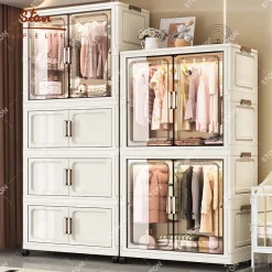 STON 70/80cm Tủ Quần Áo Trong Suốt Nhựa Tủ Đựng Suất Lớn Có Bánh Xe Phòng Ngủ Móc Treo Áo Gấp Gọn