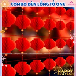 Đèn lồng đỏ tổ ong mini nilong treo trang trí lễ Tết, Tết nguyên đán, rằm Trung thu