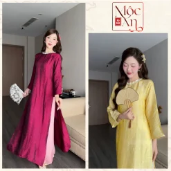 [Áo Dài Tết 2026 -] Áo Dài Dáng Suông TƯỜNG XUÂN, Áo Dài Cách Tân vải Gấm Tơ Tay Loe.
