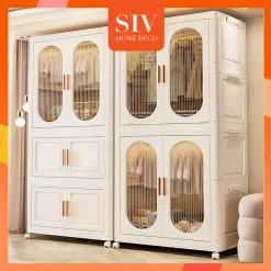 【Tối đa 90cm】 SIV Tủ Quần Áo Gấp Gọn Có Ngăn Treo Trẻ Em, Đựng Đồ Đa Năng Thông Minh, Tháo Lắp Dễ Dàng, Nhựa PP