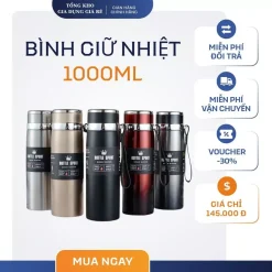 Bình giữ nhiệt 1000ml cao cấp có nắp lọc trà - Bình đựng nước giữ nhiệt lớn tiện lợi lõi inox 304 không gỉ, giữ nước tốt