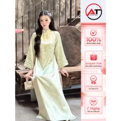 Áo dài gấm, áo dài trúc đào xanh bơ size S - 3XL