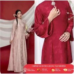 Áo Dài Tiểu Vũ (GẤM HOA HỒNG)Cách Điệu Tay Loe Dài, Trang Trí Charm Hoa Đá Cao Cấp- ÁO DÀI HÓT NĂM NAY