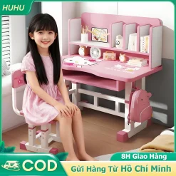 HUHU Bàn học nâng hạ mua bàn tặng ghế chống gù bảo vệ mắt tiện dụng cho mọi lứa tuổi dễ lắp ráp