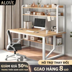 ALOVE Bàn máy tính bàn học bàn làm việc tại nhà kèm giá sách dễ lắp ráp chắc chắn bền bỉ chống trầy
