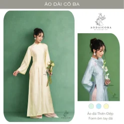 Áo Dài Thiên Điệp Form Truyền Thống Cách Điệu Tay Loe Dài, Đính Nơ Trẻ Trung Phù Hợp Mặc Lễ Tết, Sự Kiện,.- Áo Dài Cô Ba