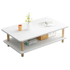 Bàn trà 2 tầng, bàn trà hình tròn, chữ nhật, bàn sofa hạt đậu chân gỗ tự nhiên dễ dàng lắp ráp