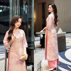 Áo dài Thanh Yến, áo dài cách tân dáng tay lỡ,cổ truyền thống, form chiết eo - Trang Lily Áo Dài - ADTETVIP18