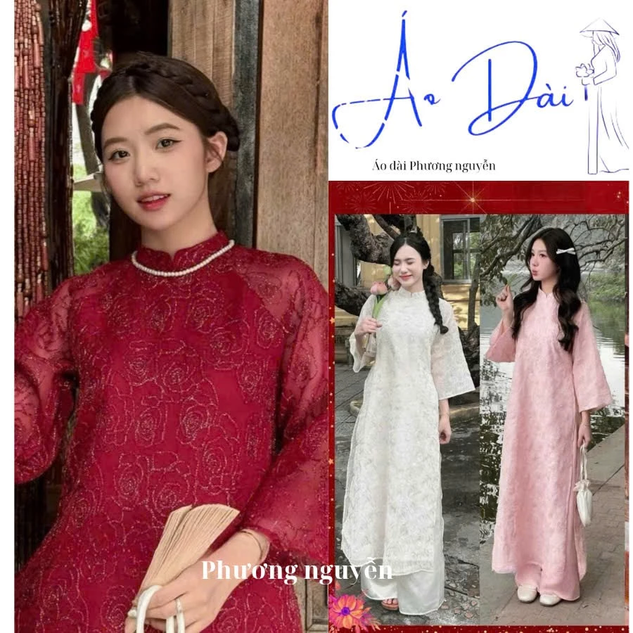Áo dài tết NGỌC HỶ cách tân dáng suông tay loe đính hạt cách điệu thướt tha-ÁO DÀI PHƯƠNG NGUYỄN.