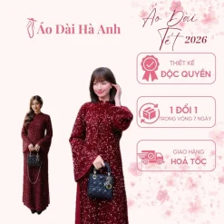 [Mở Bán Giảm 35K] Áo Dài Tết “Chu Sa” Áo Dài Thiết Kế Vải Kim Sa Dáng Suông Cao Cấp, Áo Dài Hà Anh