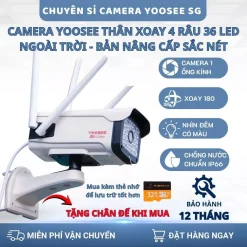 Camera Wifi Yoosee Ngoài Trời Thân Xoay 4 Râu 36 LED, Xoay 180 Độ, Chống Nước IP66, Xem Đêm Có Màu, BH 1 Năm