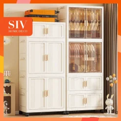 【Rộng 80cm】 SIV Tủ Quần Áo Gấp Gọn Có Ngăn Treo Trẻ Em, Đựng Đồ Đa Năng Thông Minh, Tháo Lắp Dễ Dàng, Nhựa PP