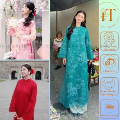 Áo dài cách tân 4 tà dáng suông BÍCH SƯ thiết kế tay loe, chất liệu tơ thêu họa tiết Kỳ Lân cao cấp