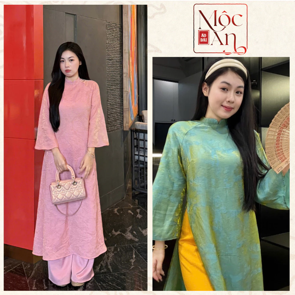 Áo Dài Dáng Suông TUYẾT MAI, Vải Gấm Tơ Ánh Kim vân Nhăn Dáng Suông Tay Loe Có Đủ Màu