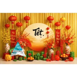 Phông Nền LiveStream - Chụp Ảnh tết siêu nổi bật in 3D/5D cao cấp (in theo yêu cầu)