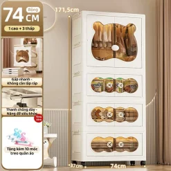 Tủ Đa Năng 3in1 Cho Bé - Kết Hợp Tủ Quần Áo, Bàn Cho Ăn Và Tủ Nhựa Gấp Gọn Đa Tầng, Tặng Kèm Móc Treo Đồ