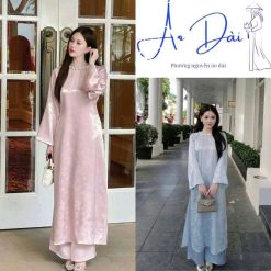 Áo dài TÂM GIAO, cách tân dang suông vải gấm thanh trúc đính ngọc cổ cao cấp - ÁO DÀI PHƯƠNG NGUYỄN.