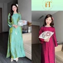 Áo dài cách tân TƯỜNG XUÂN dáng suông cổ đính ngọc trai đẹp dịu dàng cho nàng đi sự kiện, lễ tết...