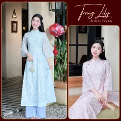 Áo dài YÊN HOA, cách tân, dáng tay lỡ, 4 tà cổ V cao 2cm,mặc tết 2026 - Trang Lily Áo Dài-ADTETVIP22