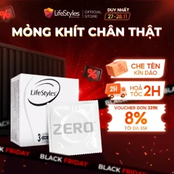 [HSD 7.2026] Bao cao su mỏng khít LifeStyles Zero - Trơn êm - Hộp 3 bao