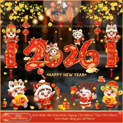 Decal Tết 2026 Tĩnh Điện In 2 Mặt Tiếng Việt, Decal Dán Kính Tết Size To, Decal Trang Trí Năm Mới